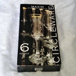 NEW NIB 6 Circleware Maxim Flute 22K Gold Rim Wine Goblet Glasses 8oz Set Of Six